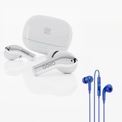 GOVO - Kit Audífonos Gobuds 945 Batería 52h Blanco + GoBass 444 Azul