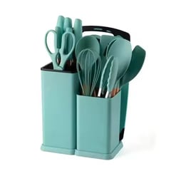 GENERICO - Set de Utensilios de Cocina en Silicona x19 Piezas Verde Agua