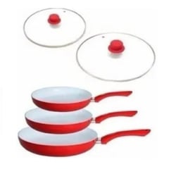 GENERICO - Juego Sartenes Ceramica Ceramic Pan 5 Piezas Rojo