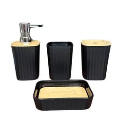 GENERICO - Set Juego Baño 4 Piezas Plastico Bambu Jabonera Organizador