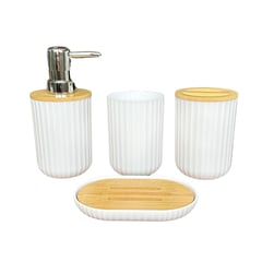 GENERICO - Set Juego Baño 4 Piezas Plastico Bambu Jabonera Organizador