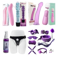 GENERICO - Kit Lésbico 16 piez Bondage Vibrador Lubricante Arnés Dildo