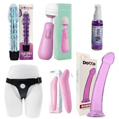 GENERICO - Kit Lesbico 6 piezas Vibrador Lubricante Arnés Dildo