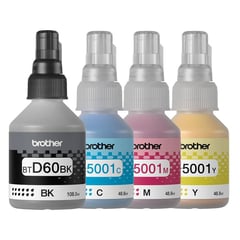 BROTHER - Combo de Botellas de Tinta BTD60BK Negro y colores BT5001 Originales