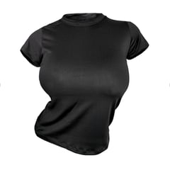 FITNESS - Camiseta Manga Corta Para Mujer Licra Negra Ceñida Elástica Ajustada