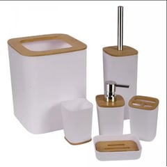 GENERICO - Set Juego Baño 6 Piezas Plastico Bambu Jabonera Organizador