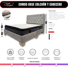 ESTILO Y CONFORT - Combo Colchón Basecama y Cabecero Capitoniado gris de 160x190