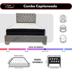 ESTILO Y CONFORT - Combo Colchón Basecama y Cabecero Capitoniado gris de 200x200