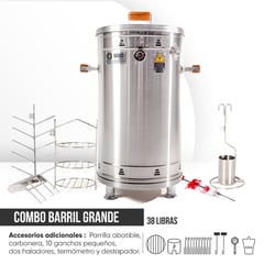 HUMO BARRILES - Combo Barril 38 Libras + Acc. Base + Choricera + Acc. Multiusos + Acc. Pollo + Jeringa + Garra de Oso