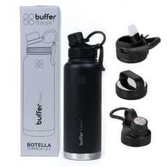 BUFFER FLASK - Termo Botella Termica 1,2 Buffer Acero Inox Tapas - Negro