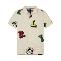 TOMMY HILFIGER - Polo blanco estampado con letras estilo monotipo