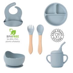 BEBE - Set Vajilla Silicona Para Bebés Platos Babero Y Cubiertos