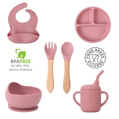 BEBE - Set Vajilla Silicona Para Bebés Platos Babero Y Cubiertos