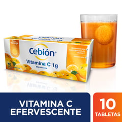 CEBION - Vitamina C Eferves 1g Sabor Naranja X 10 Tabletas