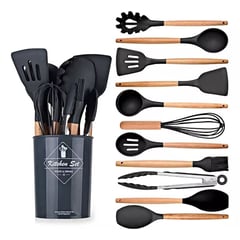 GENERICO - Genérica Silicone Set 12 Utensilios Resistente Al Calor Negro