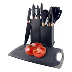 GENERICO - Set Utensilios En Silicona Para Cocina Juego Cuchillos X19 Negro