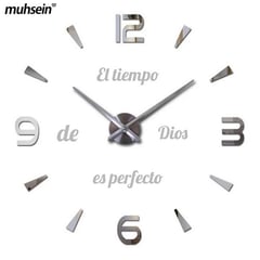 COOL TIME RELOJES - RELOJ DE PARED 3D TAMAÑO 100X100CM + FRASE EN VINILO COLOR PLATEADO