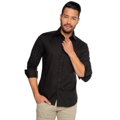 LOS CABALLEROS - Camisa negra con spandex slim fit