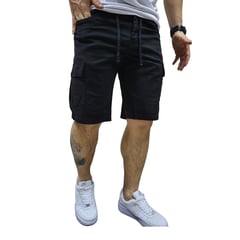 RAMBED - Bermuda Cargo Color Negro en Dril- Regular Fit Five Forty