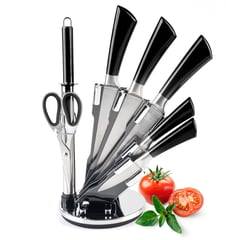 CHEF MASTER - Juego de Cuchillos Cocina 8 Pzas Acero Inoxidable y Afilador Negro