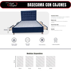 ESTILO Y CONFORT - Basecama con 4 Cajones y Cabecero Deco 160 Azul