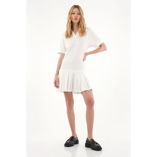 TENNIS - Vestido corto tipo polo crudo para mujer