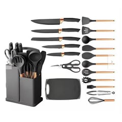 GENERICO - Set Utensilios En Silicona Para Cocina Juego Cuchillos X19 Negro