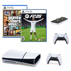 SONY - Consola Playstation5 1TB Slim PS5+2Controles+Fc25+GtaV+CargadorDobe