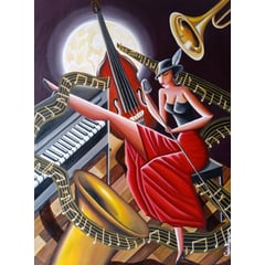 GENERICO - Jazz Night, Óleo sobre lienzo, Original 80 X 108 cm