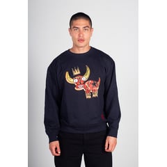 HAKISTORM - Saco Oversized 100% algodón Sweater Bull Navy cuello redondo