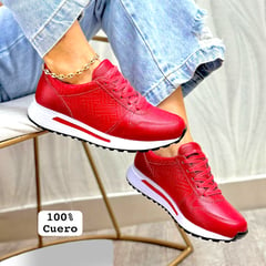 EVEGONZ - ZAPATOS DEPORTIVOS MUJER TENIS DAMA CUERO ROJO