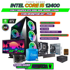 INTEL - PC GAMER CORE I5 12400 RTX 3050 6GB MONITOR 27" FHD RAM 16GB SSD 512GB M.2