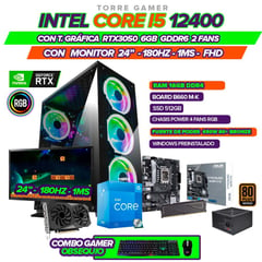 INTEL - PC GAMER CORE I5 12400 RTX 3050 6GB MONITOR 24" 180HZ RAM 16GB SSD 512GB M.2