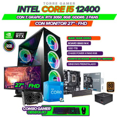 INTEL - PC GAMER CORE I5 12400 RTX 3050 6GB MONITOR 27"FHD RAM 16GB SSD 1TB M.2