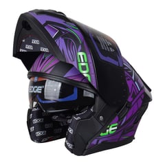 EDGE HELMETS - Casco Edge Abatible Steelix Morado Certificado DOT - ECE - M