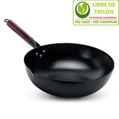 GENERICO - Sartén Wok Chino Original Tradicional Acero carbono Libre de Teflón