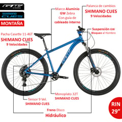 GW - Bicicleta de Montaña Zebra Rin 29 Shimano 9 Vel. Talla L