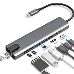 GENERICO - Hub Adaptador Multipuerto Usb Tipo C 8 En 1 Macbook Windows