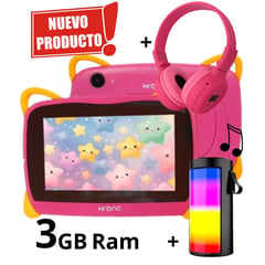 KRONO - Tablet 3GB RAM 7 Pulgadas Niños Android 13 32GB Wifi + Parlante + Diadema ROSADO