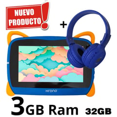 KRONO - Tablet 3GB RAM 7 Pulgadas Niños Android 13 32GB Wifi + Diadema Azul