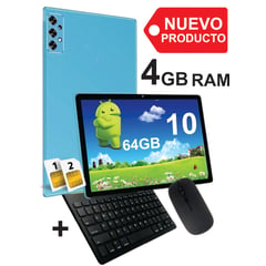 KRONO - Tablet 10 Pulgadas 4GB RAM Doble SIM Android 14 64GB + Teclado + Mouse Azul