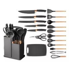 GENERICO - Set Utensilios En Silicona Para Cocina Juego Cuchillos X19 Negro