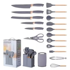 GENERICO - Set Utensilios En Silicona Para Cocina Juego Cuchillos X19 Gris