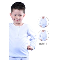 SANTANA - Combo X3 Camiseta Niño Cuello 3 Botones Manga Larga Blanca