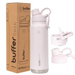 BUFFER FLASK - Termo Botella Termica Agua Acero Inox Buffer 1L + tapas - Rosa claro