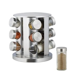 GENERICO - Especiero Set X12 Frascos Base Giratoria Acero Inox + sellos borrables