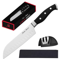 GENERICO - Cuchillo Cocina Rebanador Tallador 7 Pulg + Afilador Doble - Negro