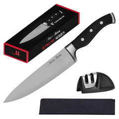 GENERICO - Cuchillo Cocina Rebanador Tallador Premium + Afilador Doble - Negro