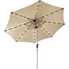 JARDIMEX - Parasol Sombrilla LED Quitasol 2.7 Sol Manivela Beige Luz