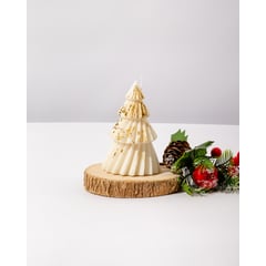 DECORACIONES ALE Y GABY - Vela de Árbol Navidad Blanco con dorado 9 x 13 cm